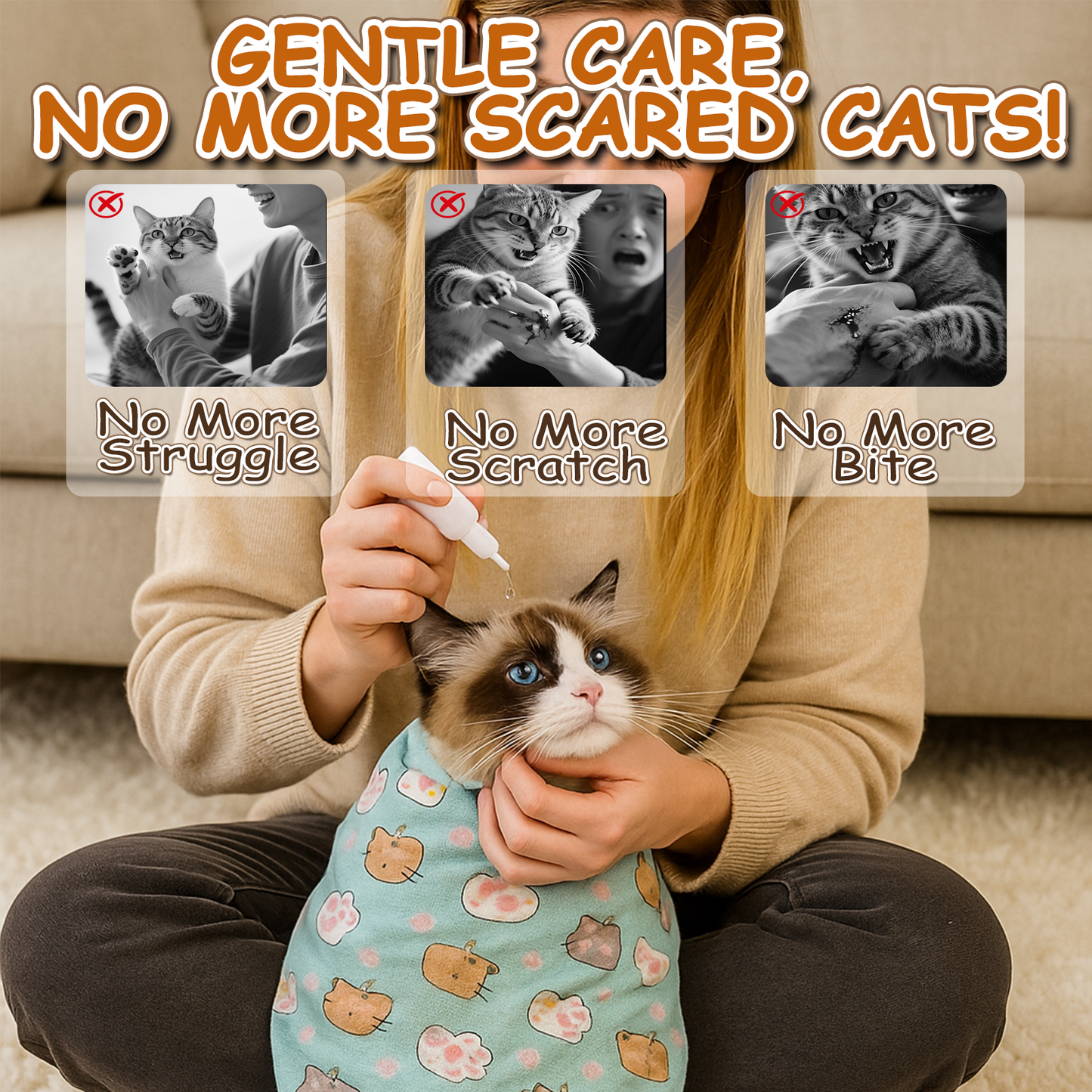 Calming Cat Wrap for Nail Trimming & Grooming - Anti-Scratch (6-14 lbs)