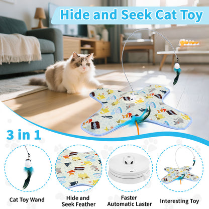 Interactive Cat Hide-and-Seek Toy – Automatic Feather & Optional Wand, USB Rechargeable