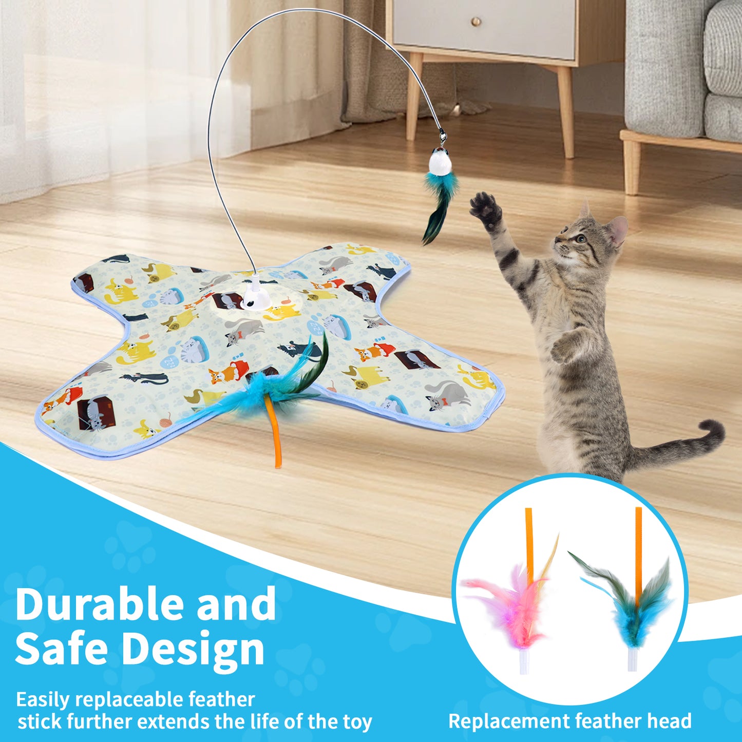 Interactive Cat Hide-and-Seek Toy – Automatic Feather & Optional Wand, USB Rechargeable