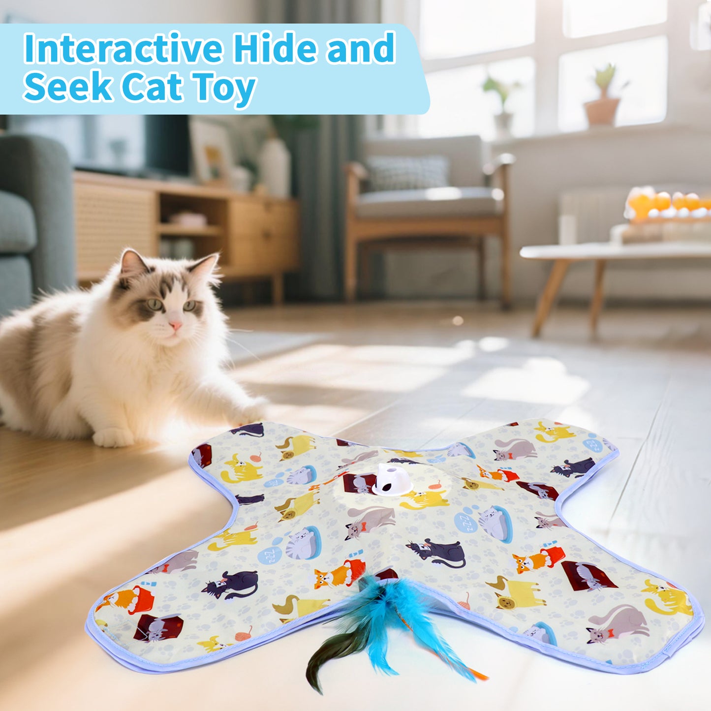 Interactive Cat Hide-and-Seek Toy – Automatic Feather & Optional Wand, USB Rechargeable