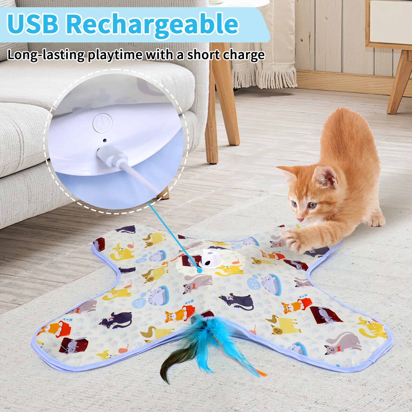 Interactive Cat Hide-and-Seek Toy – Automatic Feather & Optional Wand, USB Rechargeable