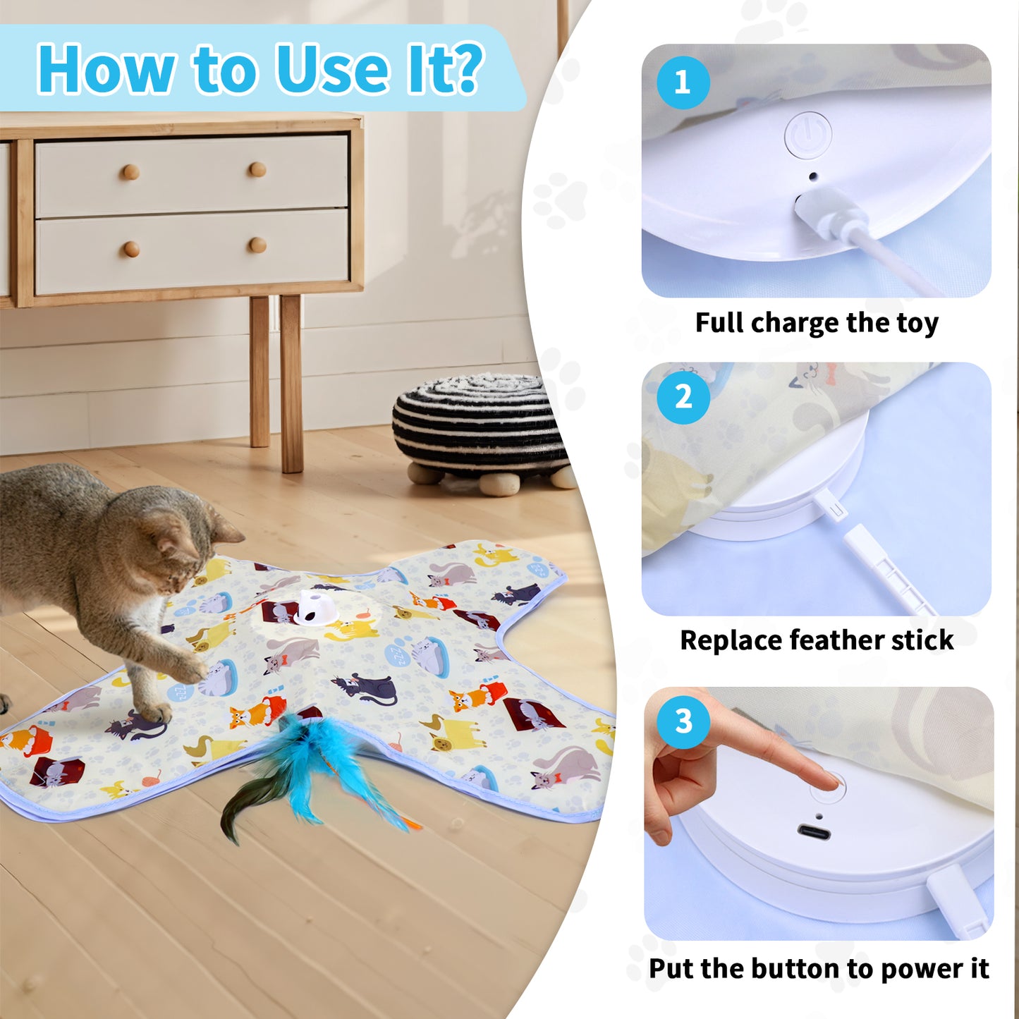 Interactive Cat Hide-and-Seek Toy – Automatic Feather & Optional Wand, USB Rechargeable