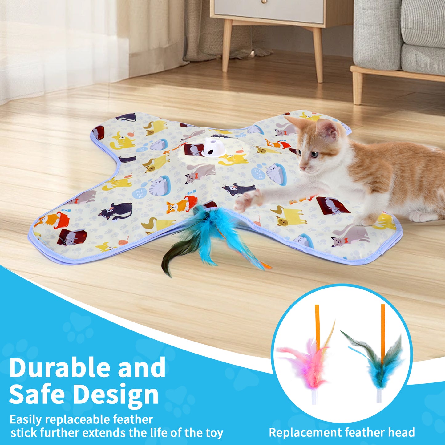 Interactive Cat Hide-and-Seek Toy – Automatic Feather & Optional Wand, USB Rechargeable