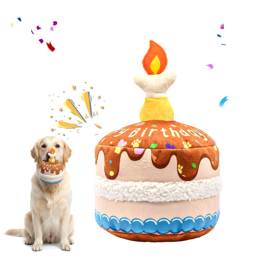 Dog Birthday Cake Toy – Soft Crinkle Plush for Small to Large Dogs, 5.5''