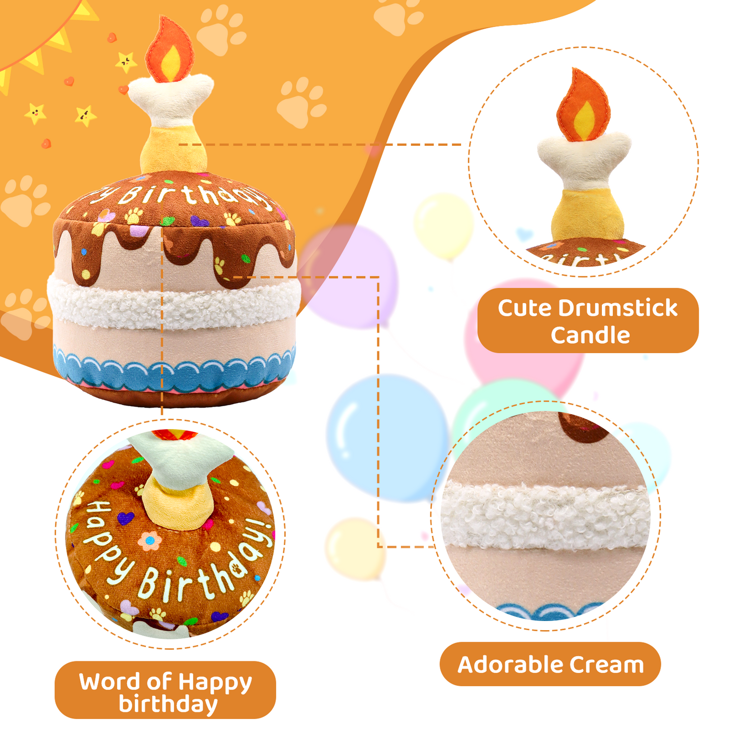 Dog Birthday Cake Toy – Soft Crinkle Plush for Small to Large Dogs, 5.5''