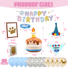 Dog Birthday Party Kit - Crinkle Cake Toy, Party Hat & Bandana, Balloons Garland, Banner, Paw Print Keepsake Frame with Ink Pad - Pet Celebration Set (Blue/Pink)