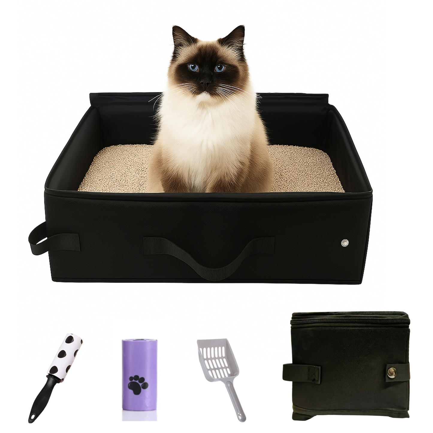 Foldable Travel Cat Litter Box with Lid - Portable & Leakproof