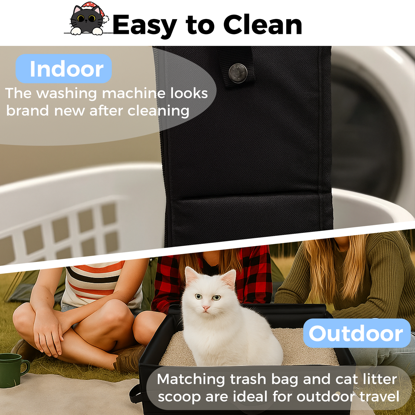 Foldable Travel Cat Litter Box with Lid - Portable & Leakproof