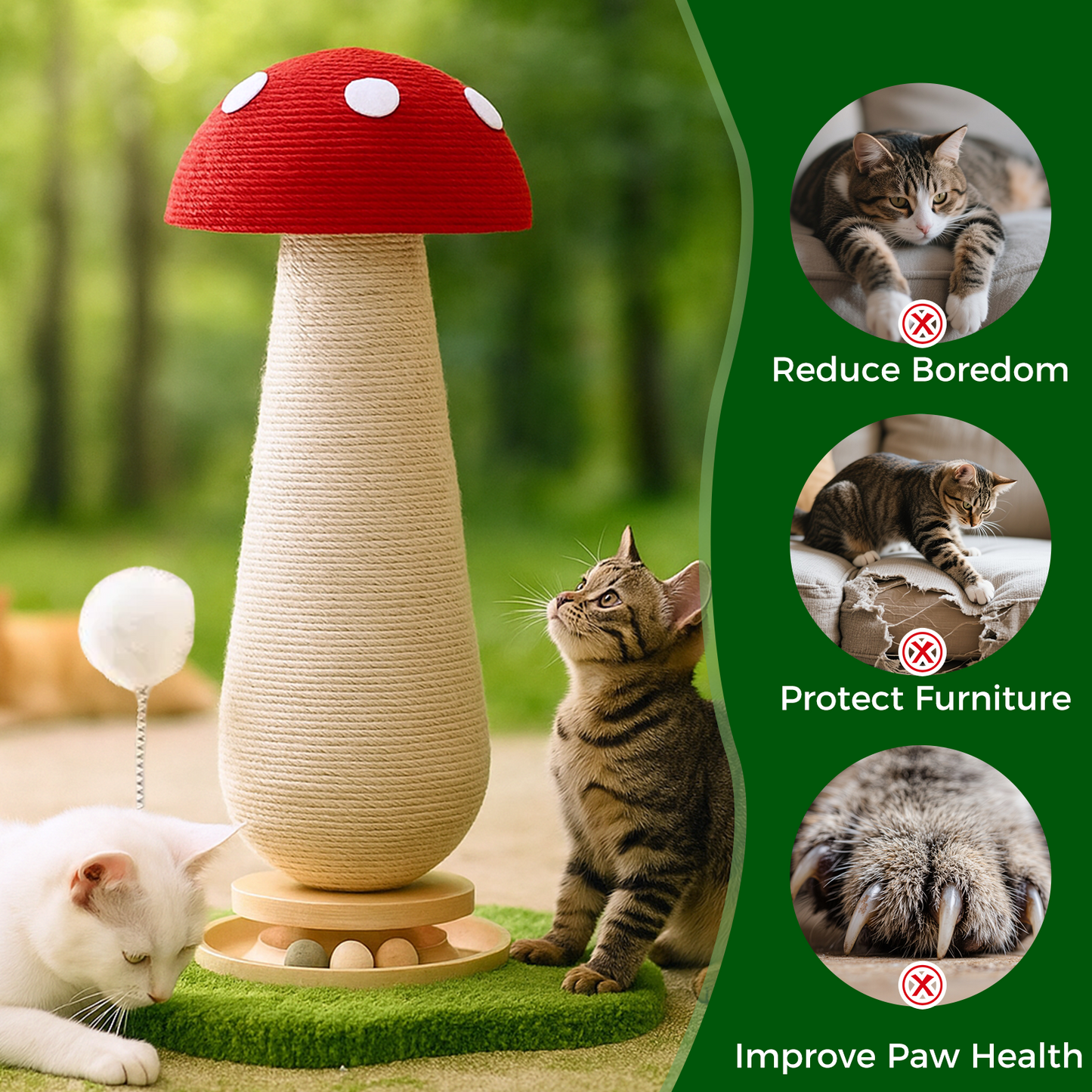 Mushroom Cat Scratching Post with Track Ball & Spring Toy