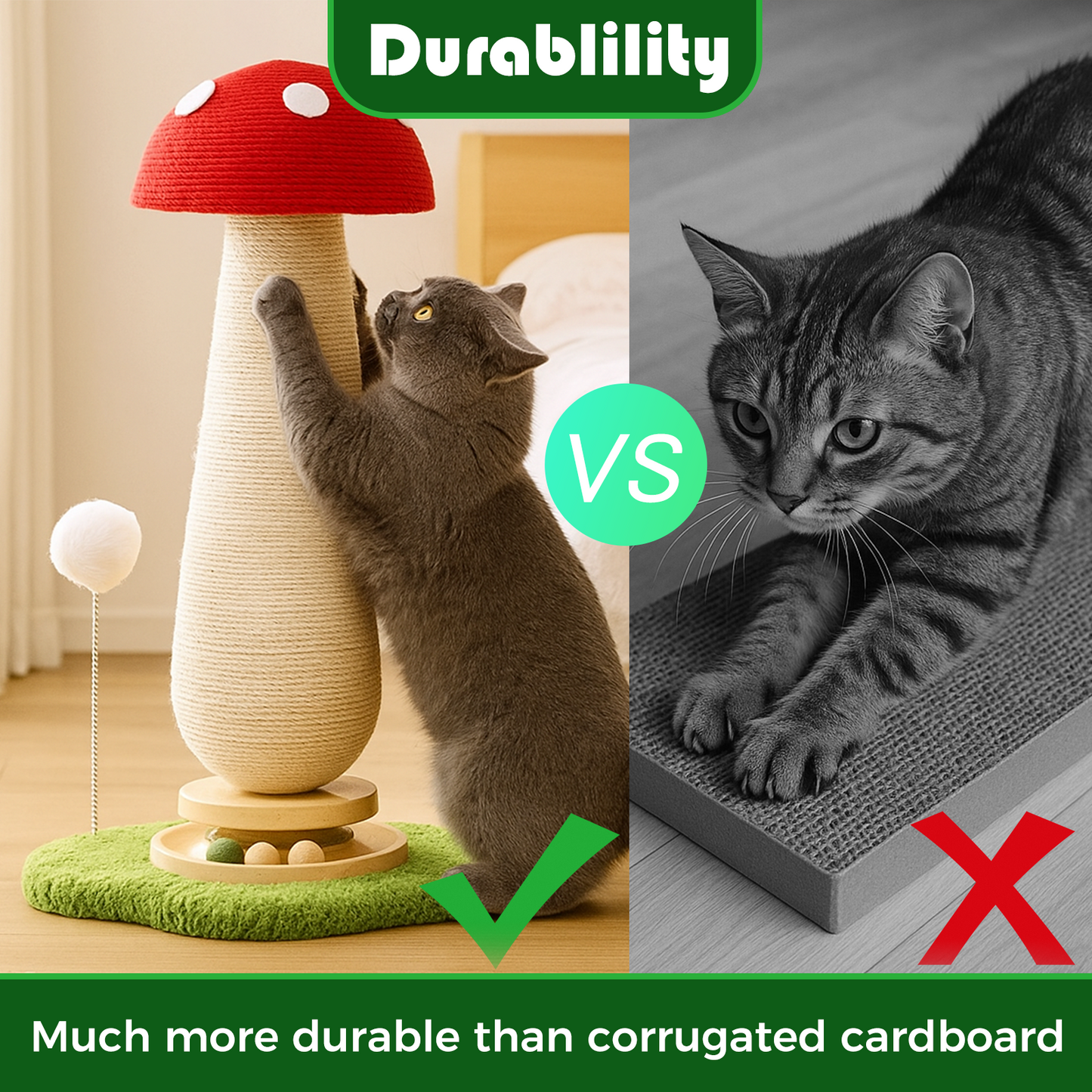 Mushroom Cat Scratching Post with Track Ball & Spring Toy