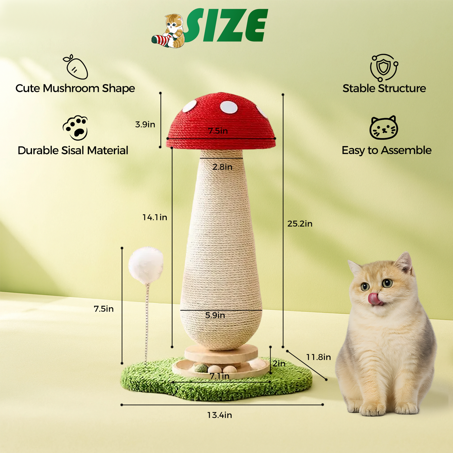Mushroom Cat Scratching Post with Track Ball & Spring Toy