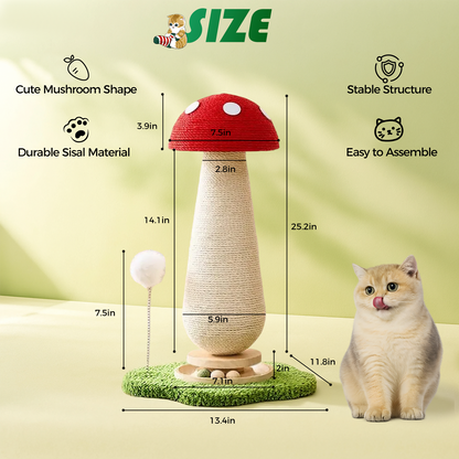 Mushroom Cat Scratching Post with Track Ball & Spring Toy