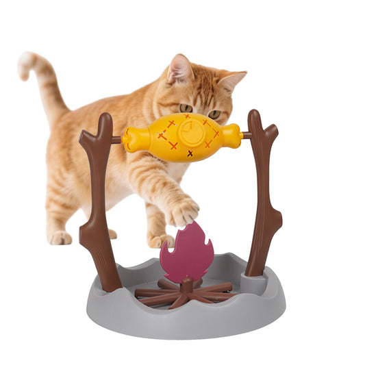 Rotating BBQ Cat Puzzle Feeder – Slow Feeder Treat Dispenser Toy