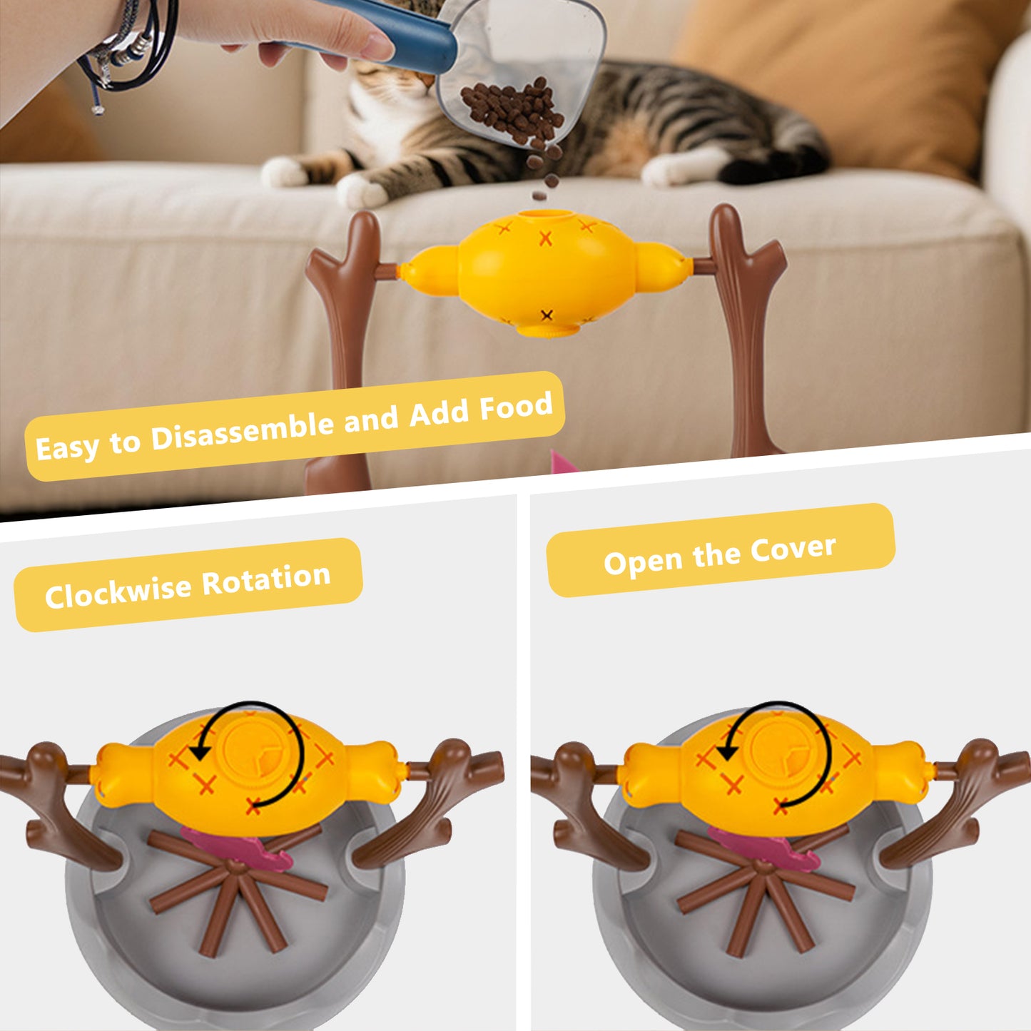 Rotating BBQ Cat Puzzle Feeder – Slow Feeder Treat Dispenser Toy