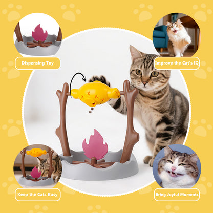 Rotating BBQ Cat Puzzle Feeder – Slow Feeder Treat Dispenser Toy