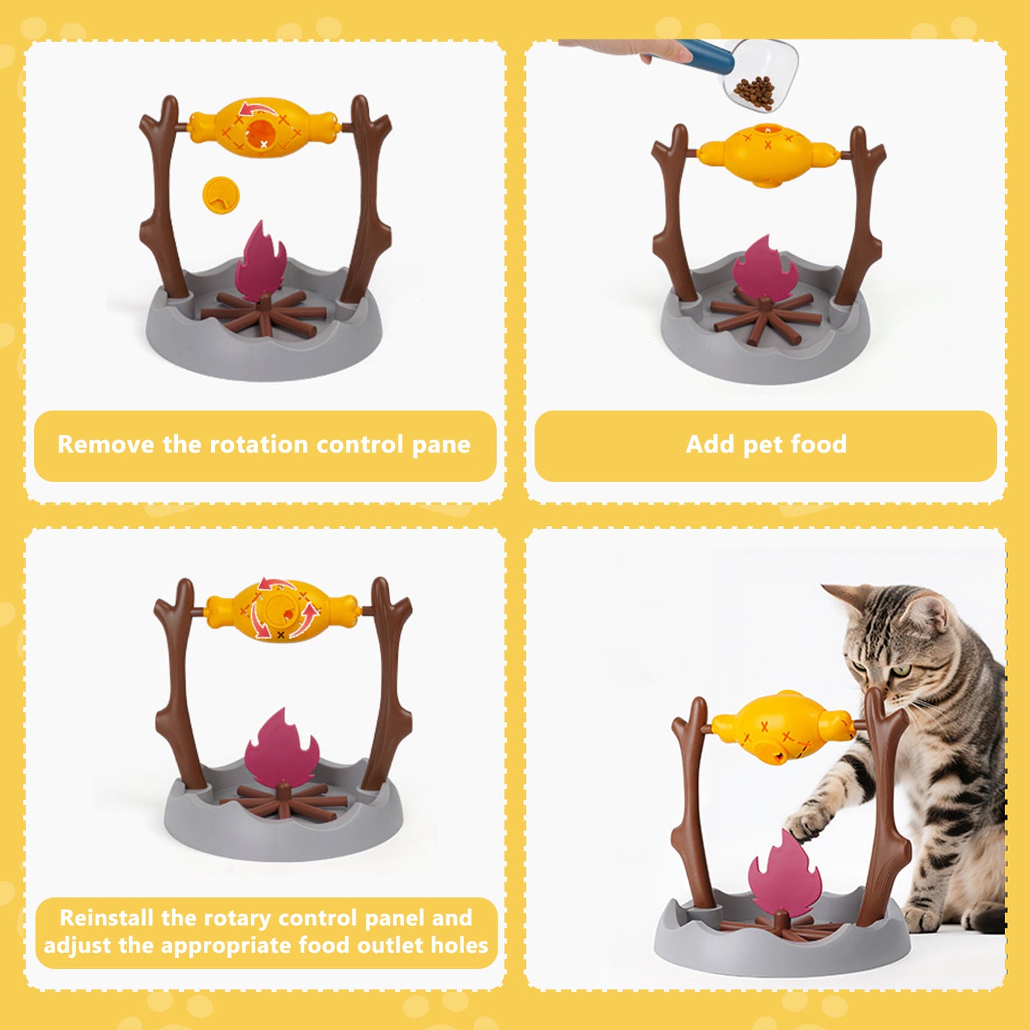 Rotating BBQ Cat Puzzle Feeder – Slow Feeder Treat Dispenser Toy