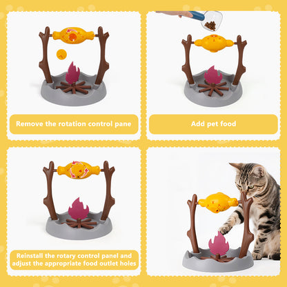 Rotating BBQ Cat Puzzle Feeder – Slow Feeder Treat Dispenser Toy